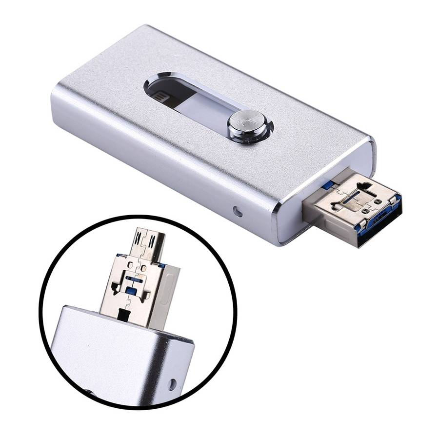 RQW-02 3 in 1 USB 2.0 & 8 Pin & Micro USB 32GB Flash Drive(Silver)