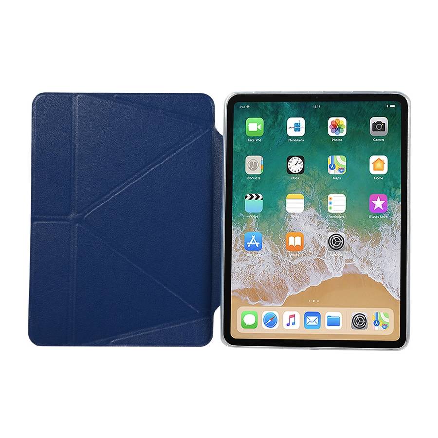 PU Leather Case for iPad Pro 11 inch (2018), with Multi-folding Holder & Sleep / W ... (Dark Blue)