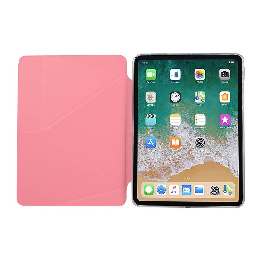 PU Leather Case for iPad Pro 11 inch (2018), with Multi-folding Holder & Sleep / Wake-u ... (Pink)