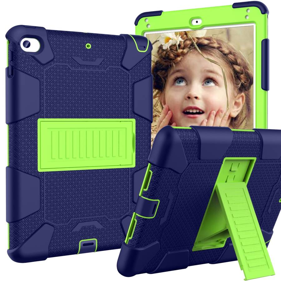 Shockproof Two-color Silicone Protection Shell for iPad Mini 2019 & 4 ... (Navy Blue+Yellow-green)