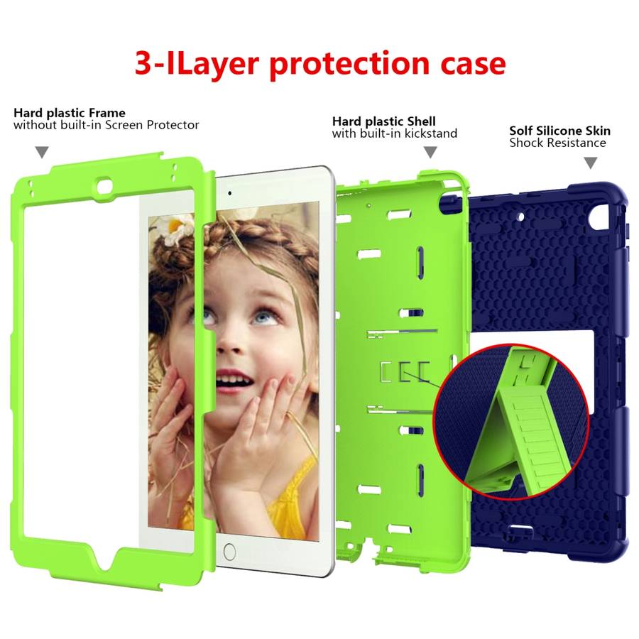 Shockproof Two-color Silicone Protection Shell for iPad Mini 2019 & 4 ... (Navy Blue+Yellow-green)