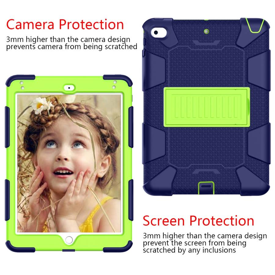 Shockproof Two-color Silicone Protection Shell for iPad Mini 2019 & 4 ... (Navy Blue+Yellow-green)