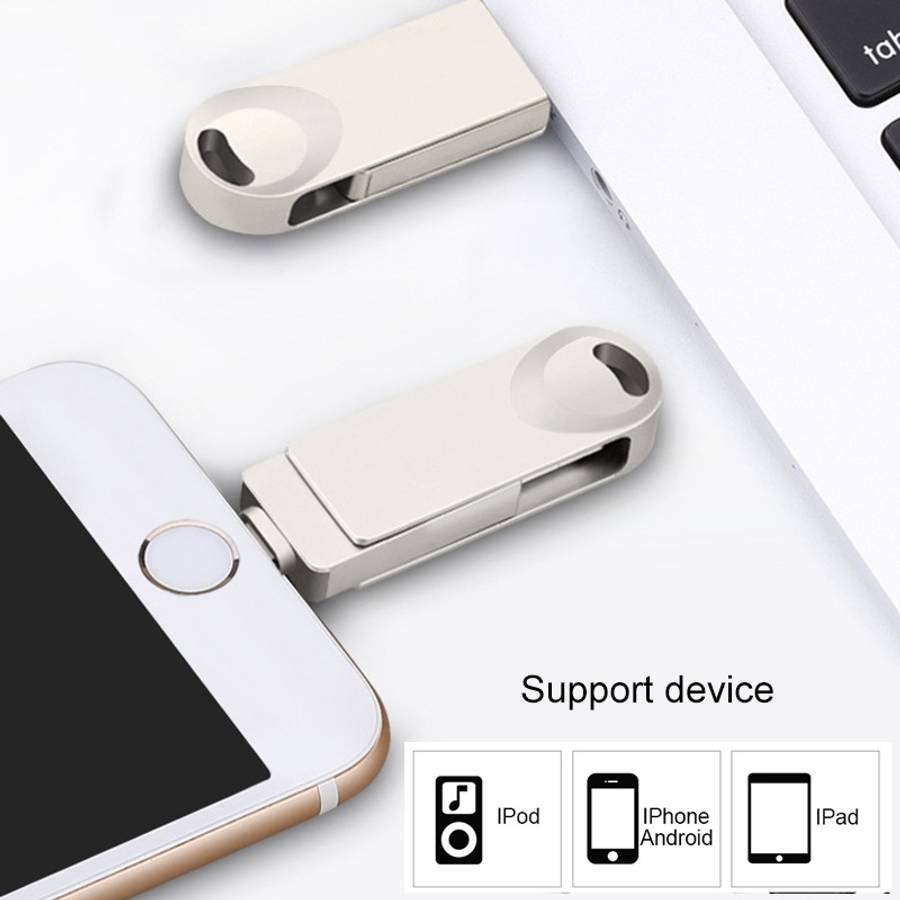 S29 3 in 1 16GB Micro USB + USB + 8 Pin Interface Metal Twister Flash Disk(Silver)