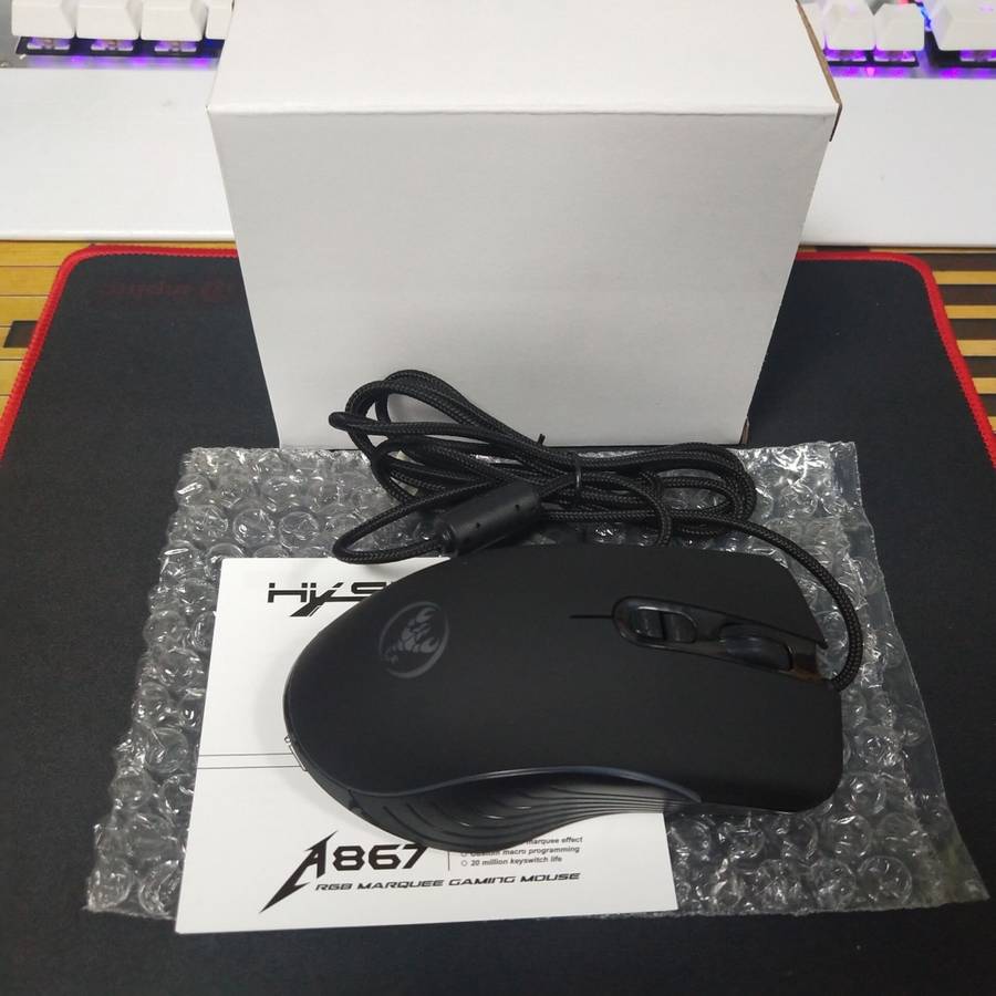 HXSJ A867 USB 6400DPI Four-speed Adjustable RGB Illuminate Wired E-sport Gaming Mouse, Length: 1.5