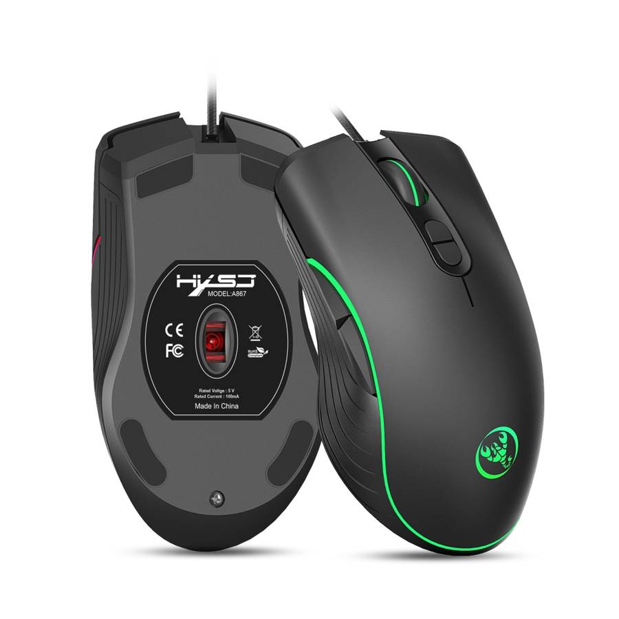 HXSJ A867 USB 6400DPI Four-speed Adjustable RGB Illuminate Wired E-sport Gaming Mouse, Length: 1.5