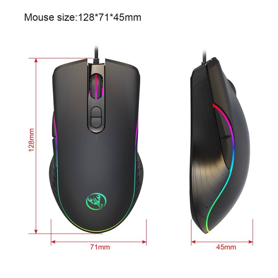 HXSJ A867 USB 6400DPI Four-speed Adjustable RGB Illuminate Wired E-sport Gaming Mouse, Length: 1.5