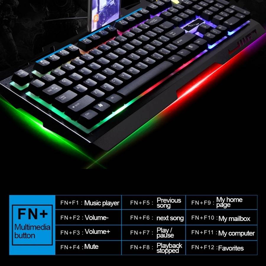 Chasing Leopard G700 USB RGB Backlight Wired Optical Gaming Mouse and Keyboard Set, Ke ... (Black)