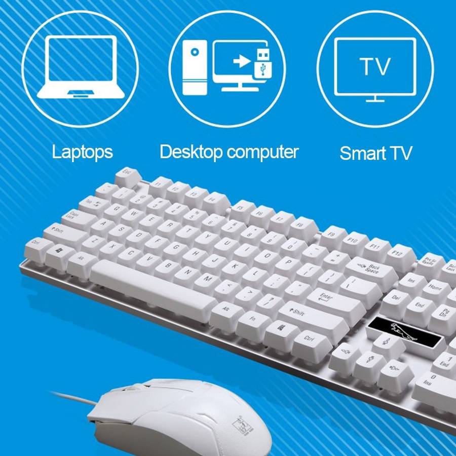 Chasing Leopard Q17 104 Keys USB Wired Suspension Gaming Office Keyboard + Wired Symme ... (White)