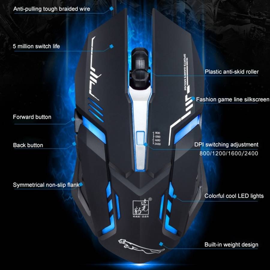 Chasing Leopard V17 USB 2400DPI Four-speed Adjustable Line Pattern Wired Optical G ... (Jet Black)