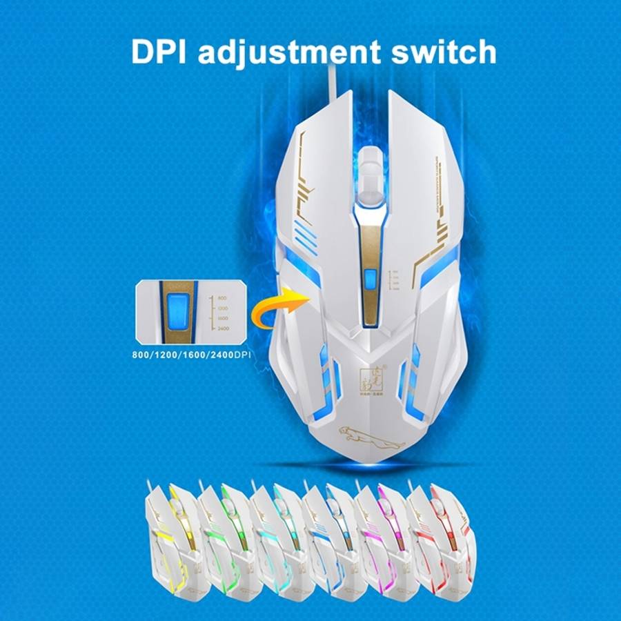 Chasing Leopard V17 USB 2400DPI Four-speed Adjustable Line Pattern Wired Optical Gamin ... (White)