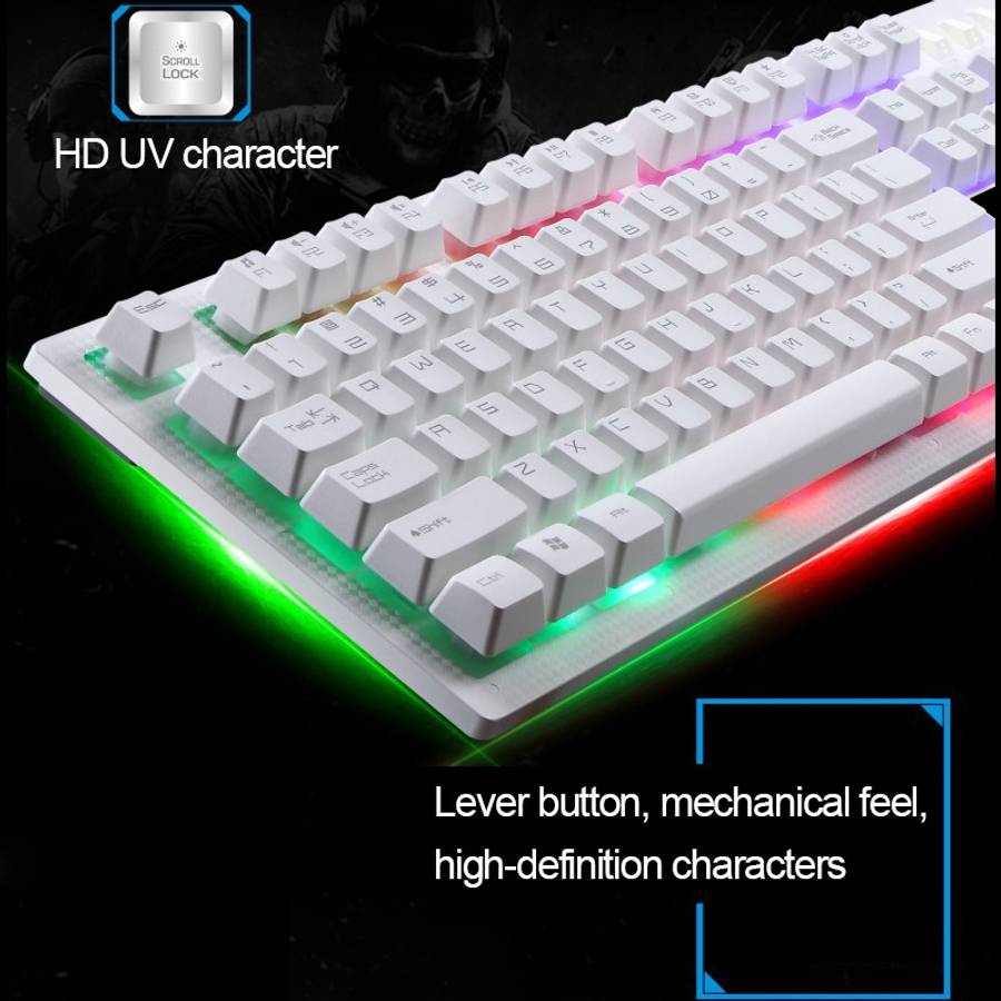ZGB G20 104 Keys USB Wired Mechanical Feel Glowing Computer Keyboard Gaming Keyboard(White)