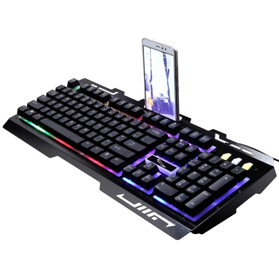ZGB G700 104 Keys USB Wired Mechanical Feel Glowing Metal Panel Suspension Gaming Keyb ... (Black)