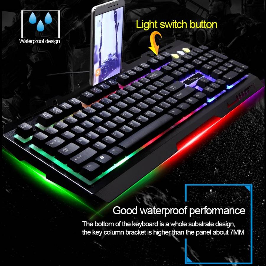 ZGB G700 104 Keys USB Wired Mechanical Feel Glowing Metal Panel Suspension Gaming Keyb ... (Black)