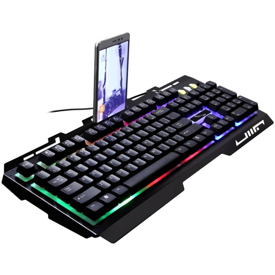 ZGB G700 104 Keys USB Wired Mechanical Feel Glowing Metal Panel Suspension Gaming Keyb ... (Black)
