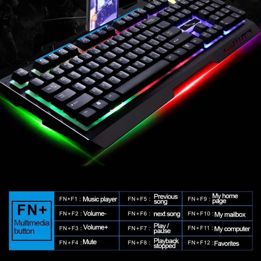 ZGB G700 104 Keys USB Wired Mechanical Feel Glowing Metal Panel Suspension Gaming Keyb ... (Black)