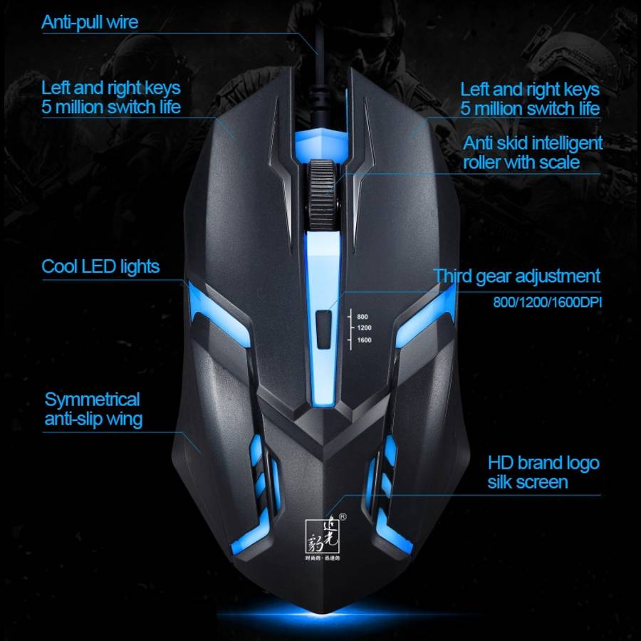 ZGB G20 1600 DPI Professional Wired Glowing Mechanical Feel Suspension Keyboard + Opti ... (Black)