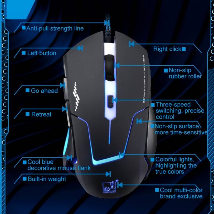 Chasing Leopard T7 USB 6-keys 2400DPI Three-speed Adjustable Backlight Wired Optical Gaming Mouse