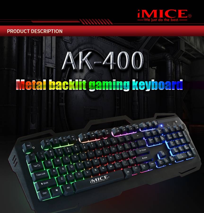 iMICE AK-400 USB Interface 104 Keys Wired Colorful Backlight Gaming Keyboard for Compu ... (Black)