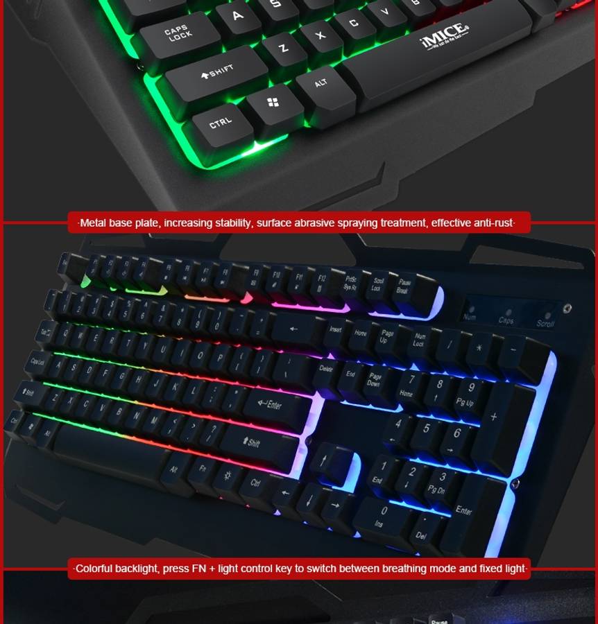 iMICE AK-400 USB Interface 104 Keys Wired Colorful Backlight Gaming Keyboard for Compu ... (Black)