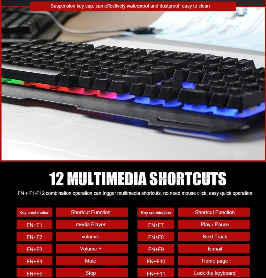 iMICE AK-400 USB Interface 104 Keys Wired Colorful Backlight Gaming Keyboard for Compu ... (Black)