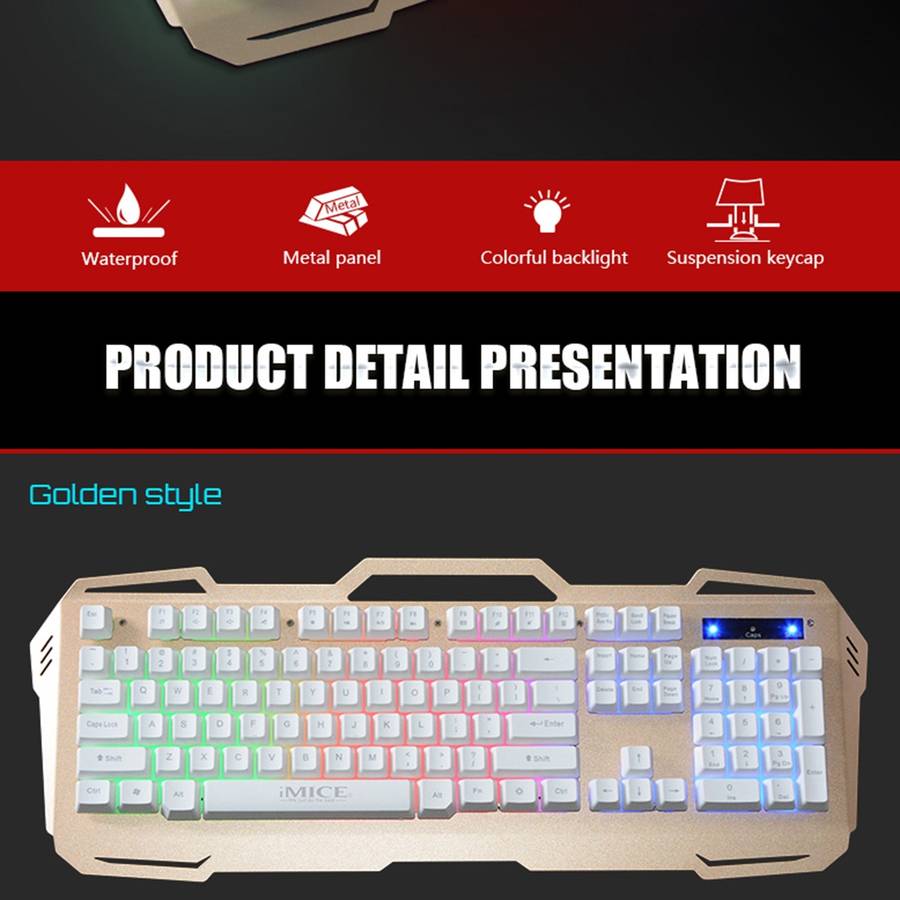 iMICE AK-400 USB Interface 104 Keys Wired Colorful Backlight Gaming Keyboard for Comput ... (Gold)