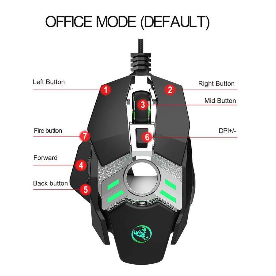 HXSJ J200 7 Keys Programmable Wired E-sports Mechanical Mouse with Light (Black)