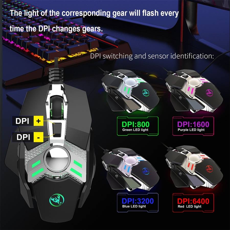 HXSJ J200 7 Keys Programmable Wired E-sports Mechanical Mouse with Light (Black)