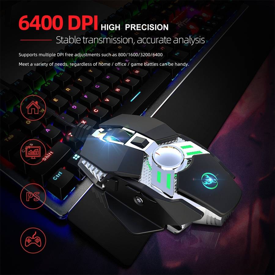 HXSJ J200 7 Keys Programmable Wired E-sports Mechanical Mouse with Light (Black)