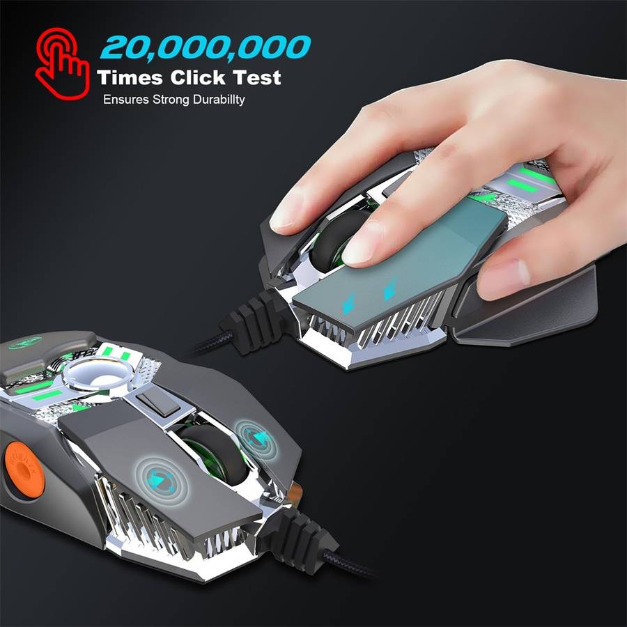 HXSJ J200 7 Keys Programmable Wired E-sports Mechanical Mouse with Light (Black)