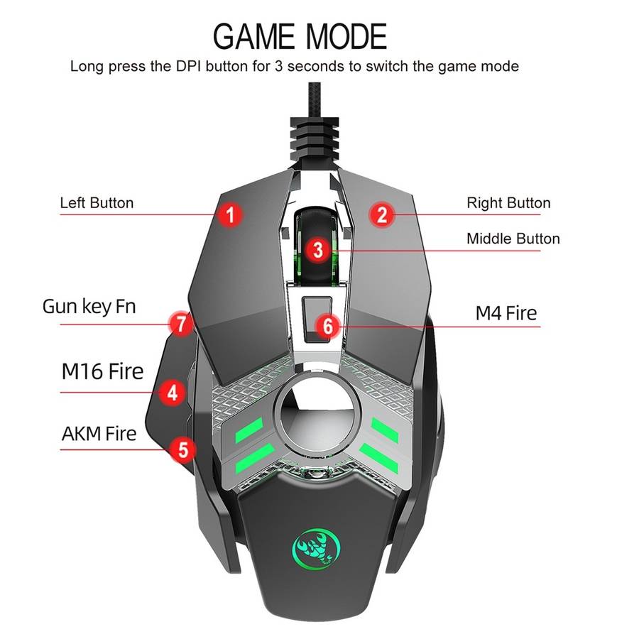HXSJ J200 7 Keys Programmable Wired E-sports Mechanical Mouse with Light (Silver Grey)