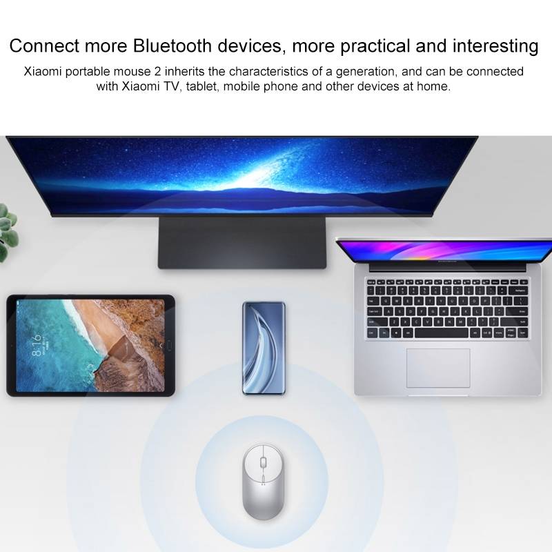Original Xiaomi Portable Mouse 2 Optical Wireless Bluetooth 4.2 RF 2.4GHz 4000DPI Adjustable Dual Mo