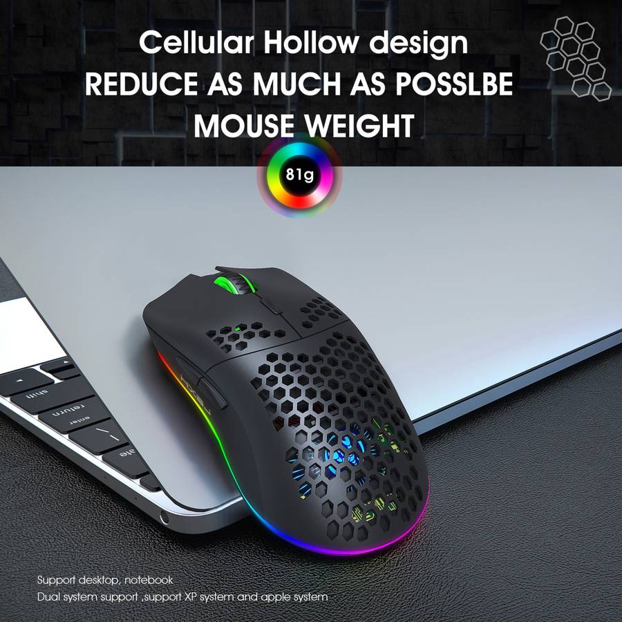 HXSJ T66 7 Keys Colorful Lighting Programmable Gaming Wireless Mouse (White)