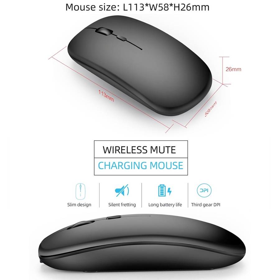 HXSJ M90 2.4GHz Ultrathin Mute Rechargeable Dual Mode Wireless Bluetooth Notebook PC Mouse(Grey)