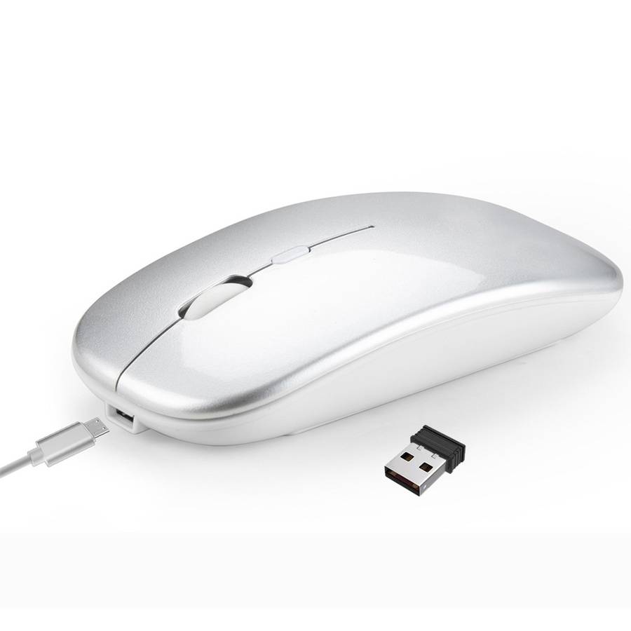 HXSJ M90 2.4GHz Ultrathin Mute Rechargeable Dual Mode Wireless Bluetooth Notebook PC Mouse(Grey)