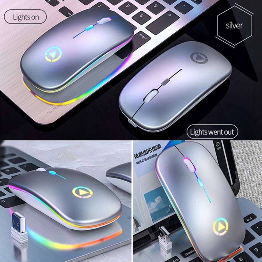 YINDIAO A2 2.4GHz 1600DPI 3-modes Adjustable RGB Light Rechargeable Wireless Silent Mouse (Black)
