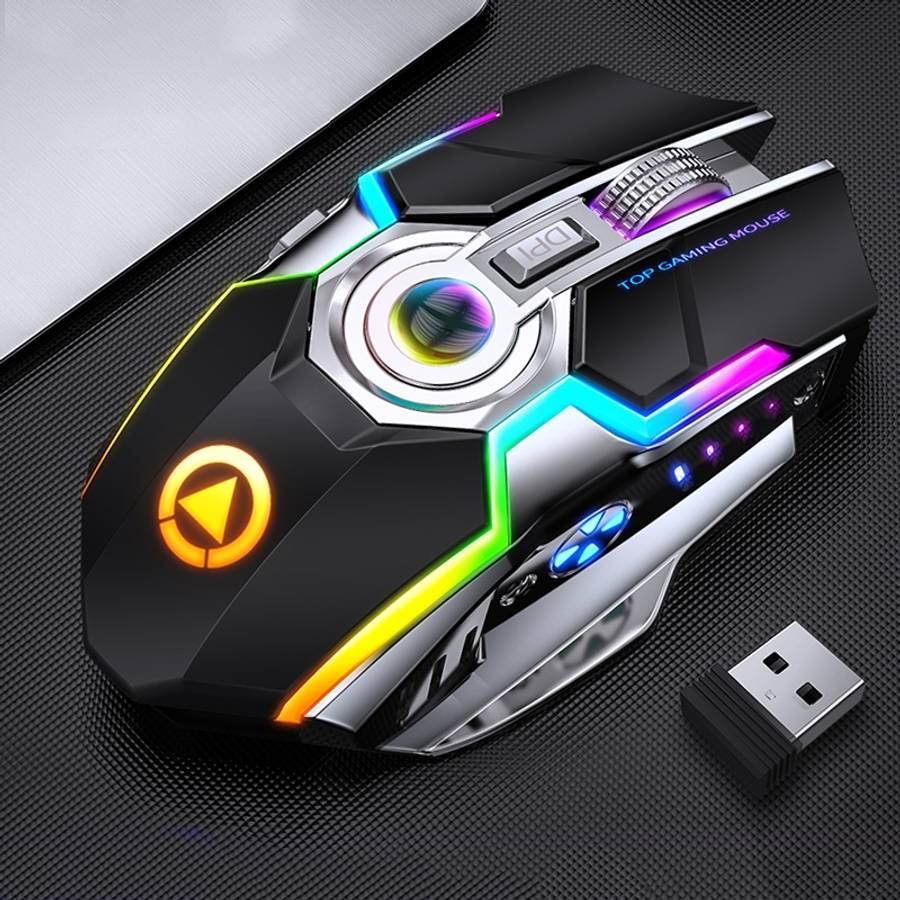 YINDIAO A5 2.4GHz 1600DPI 3-modes Adjustable Rechargeable RGB Light Wireless Silent Gaming Mouse (Bl