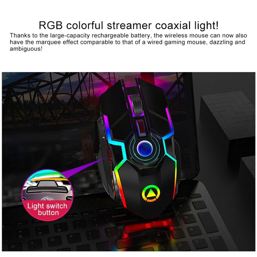YINDIAO A5 2.4GHz 1600DPI 3-modes Adjustable Rechargeable RGB Light Wireless Silent Gaming Mouse (Bl