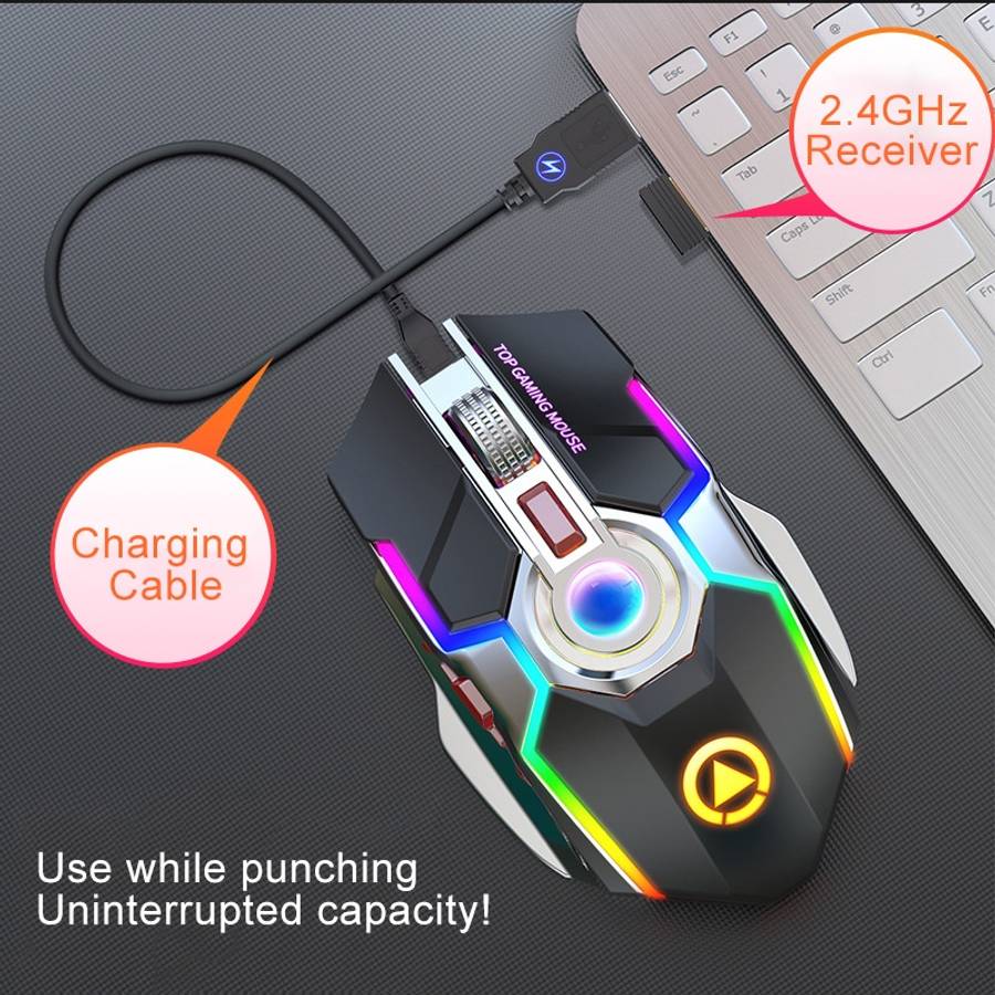 YINDIAO A5 2.4GHz 1600DPI 3-modes Adjustable Rechargeable RGB Light Wireless Silent Gaming Mouse (Bl