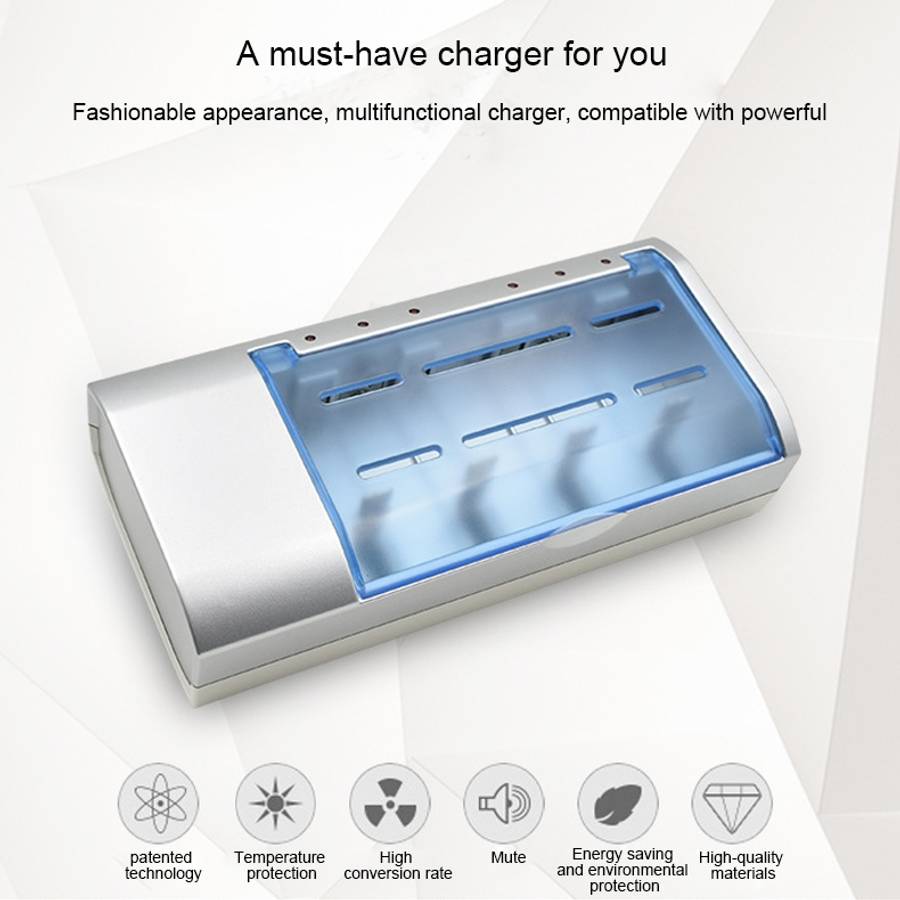 AC 100-240V 4 Slot Battery Charger for AA & AAA & C / D Size Battery, EU Plug