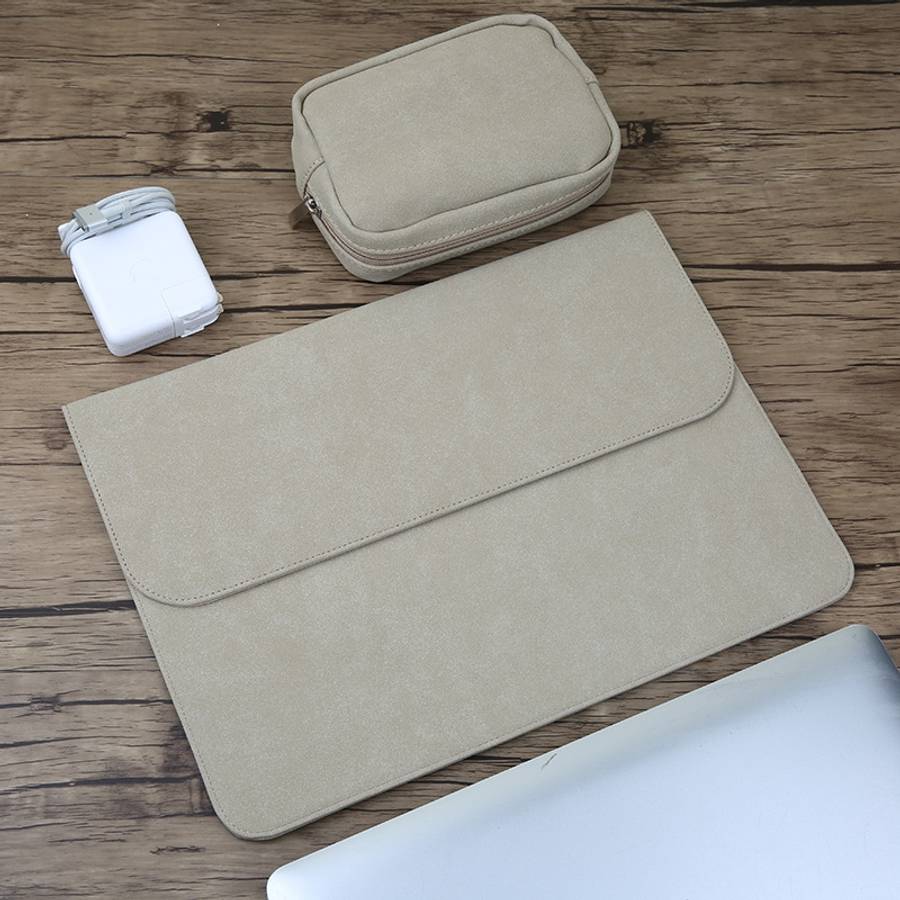 2 in 1 Horizontal Matte Leather Laptop Inner Bag + Power Bag for MacBook 12 inch ... (Light Grey)