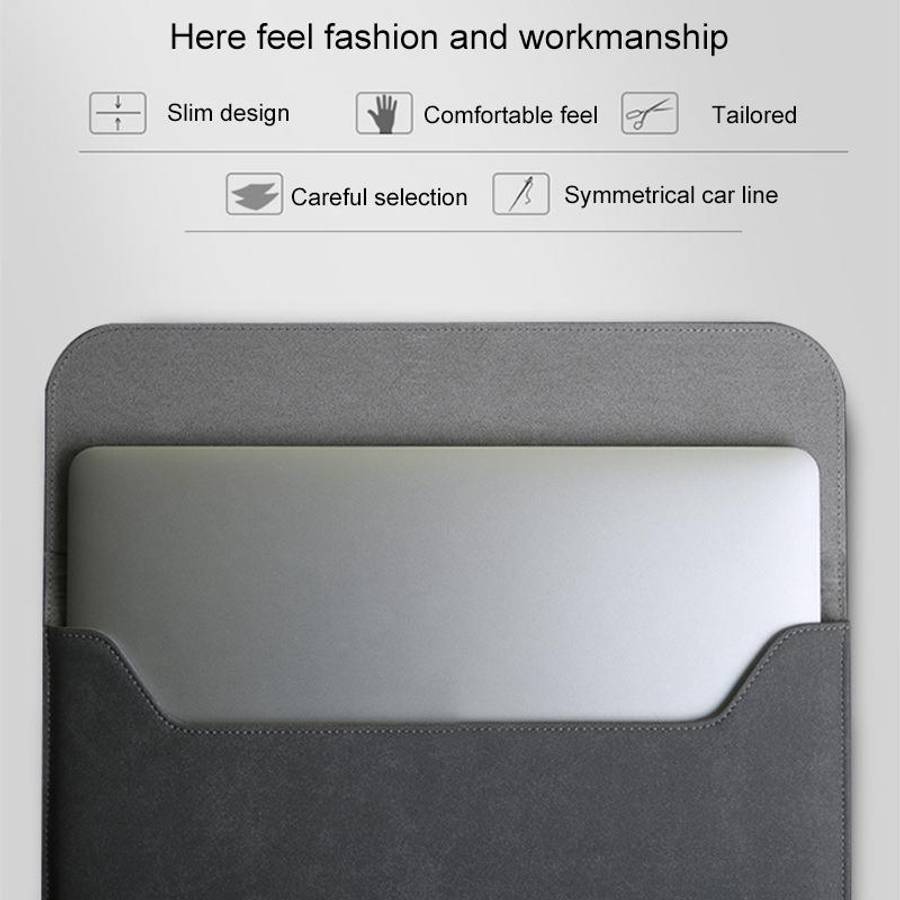 2 in 1 Horizontal Matte Leather Laptop Inner Bag + Power Bag for MacBook 12 inch ... (Light Grey)