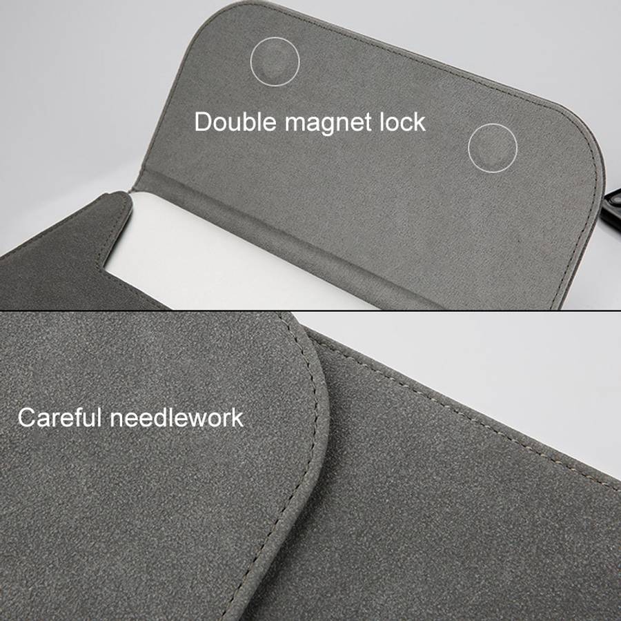 2 in 1 Horizontal Matte Leather Laptop Inner Bag + Power Bag for MacBook 12 inch ... (Light Grey)