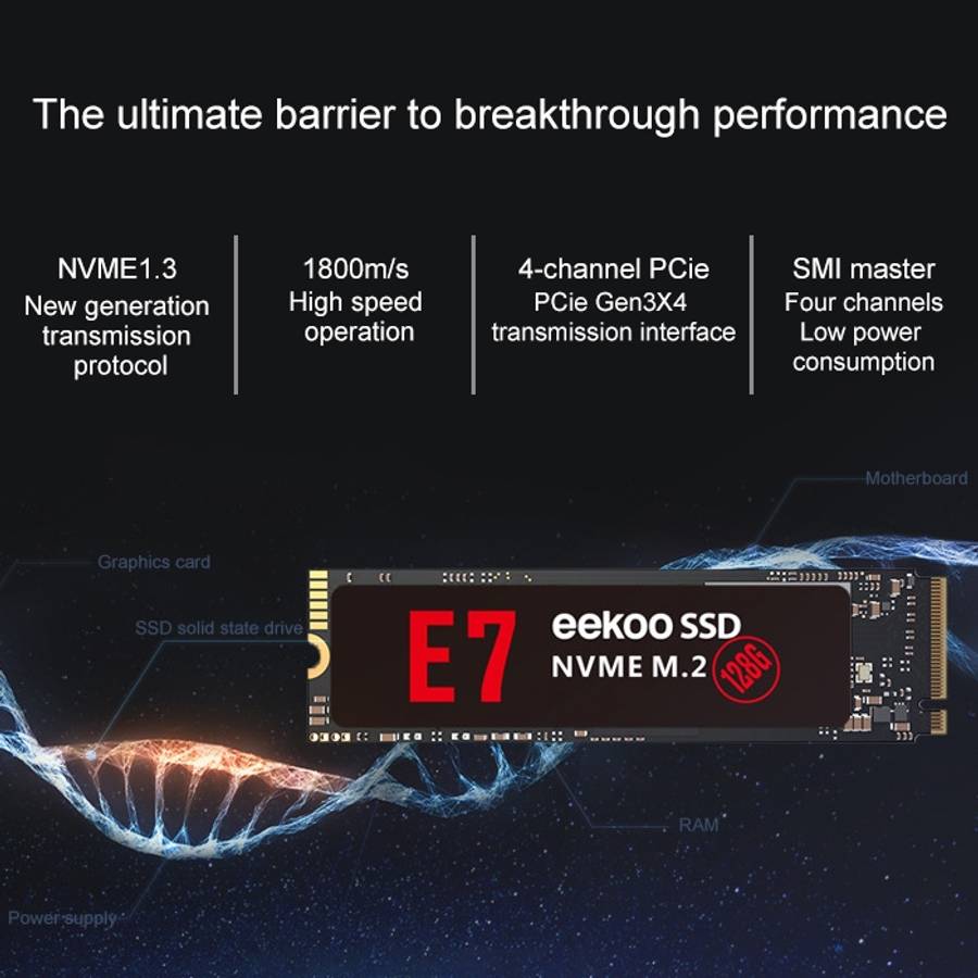 eekoo E7 NVME M.2 128GB PCI-E Interface Solid State Drive for Desktops / Laptops