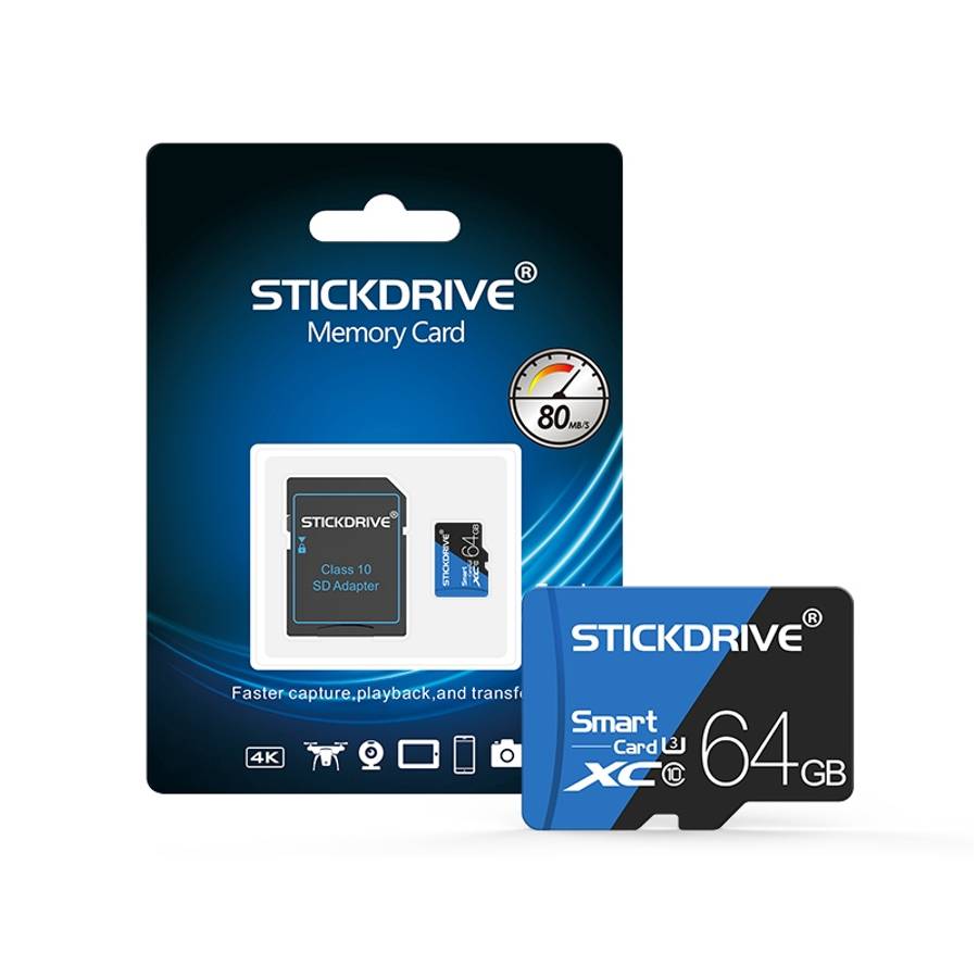 STICKDRIVE 64GB High Speed U3 Blue and Black TF(Micro SD) Memory Card