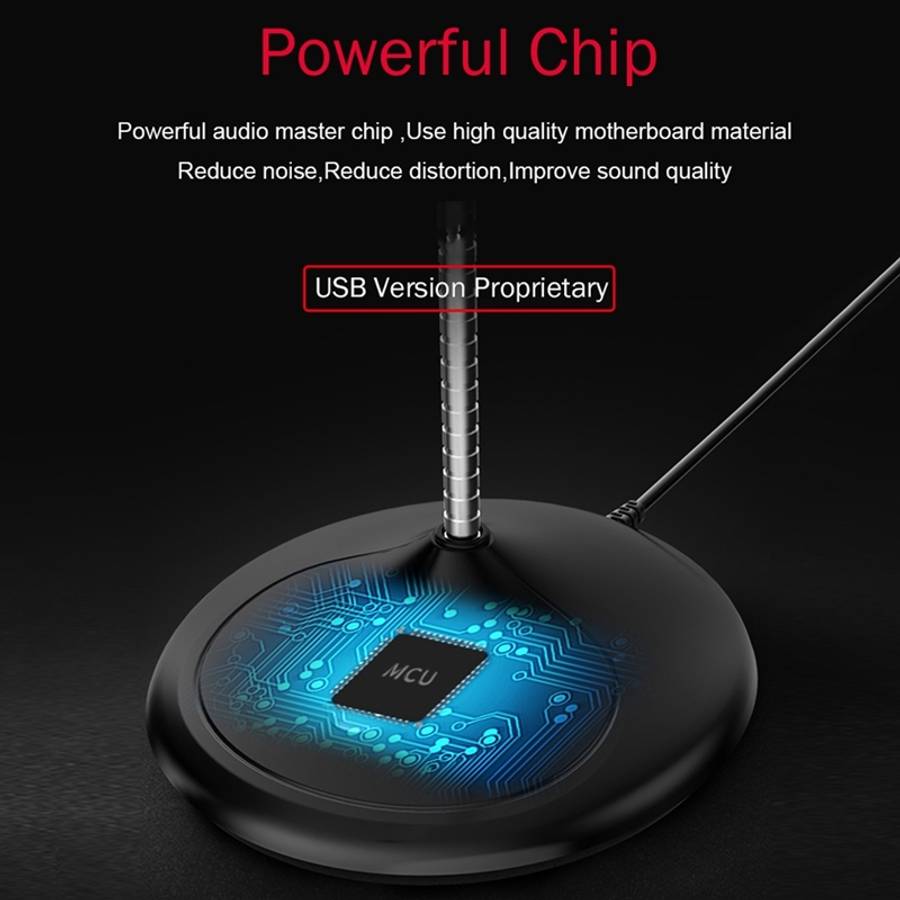 BK Desktop Gooseneck Adjustable USB Wired Audio Microphone, Built-in Sound Card