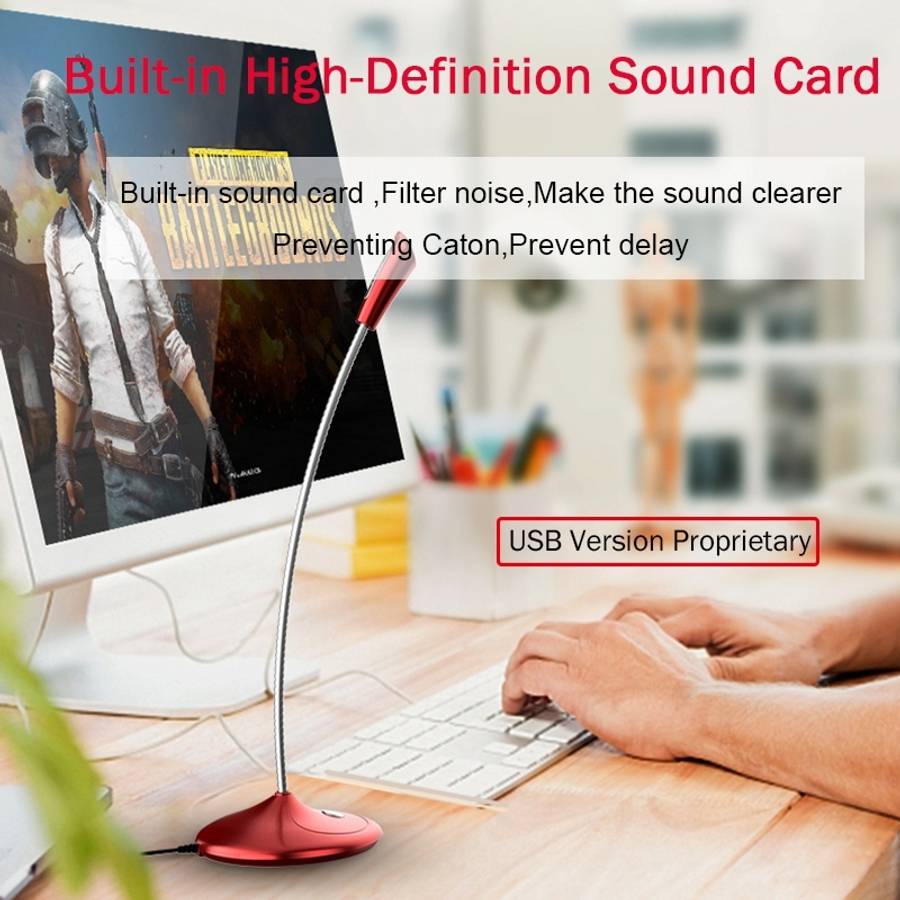 BK Desktop Gooseneck Adjustable USB Wired Audio Microphone, Built-in Sound Card