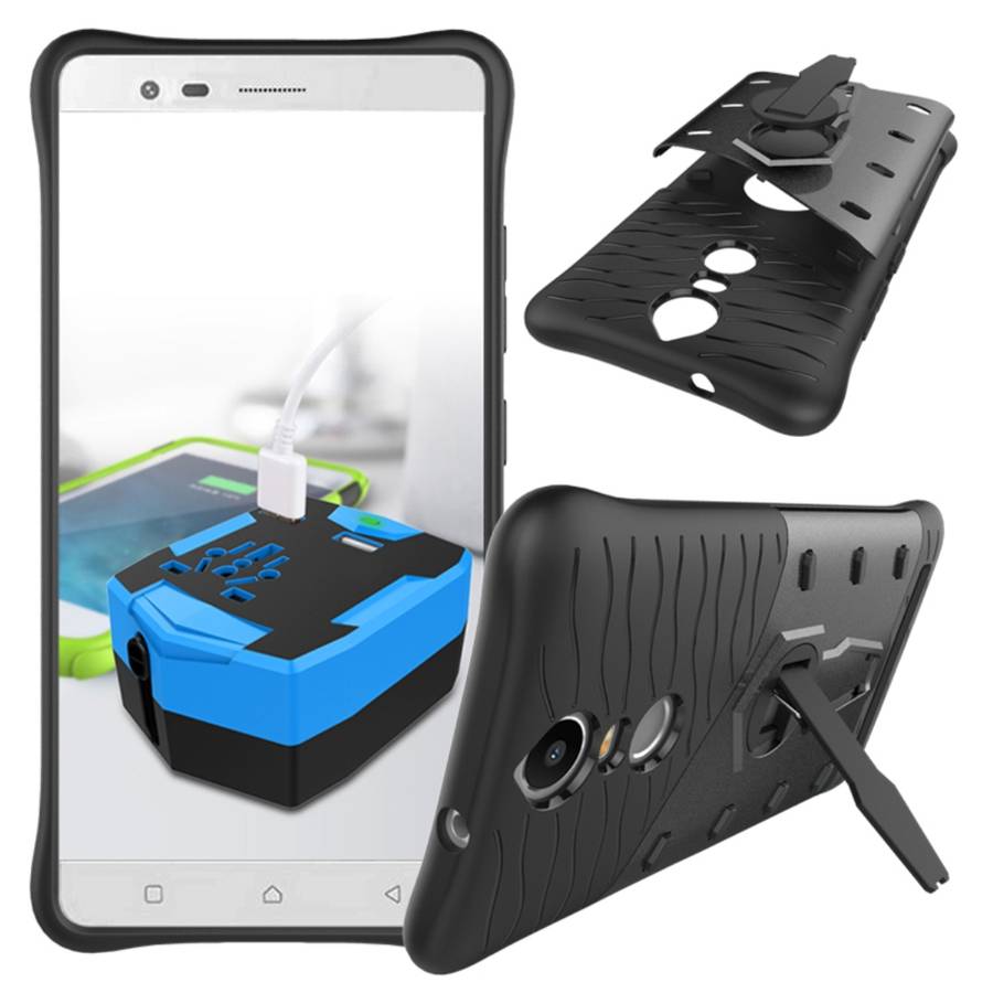 For Lenovo K5 Note Shock-Resistant 360 Degree Spin Tough Armor TPU+PC Combination Case ... (Black)