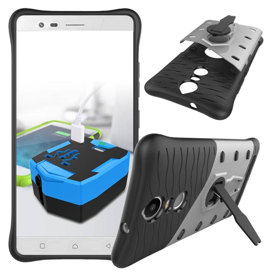 For Lenovo K5 Note Shock-Resistant 360 Degree Spin Tough Armor TPU+PC Combination Cas ... (Silver)