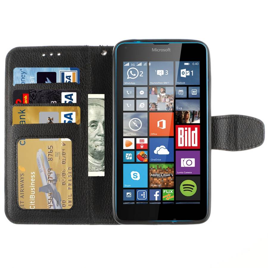 For Microsoft Lumia 640 Litchi Texture Horizontal Flip Leather Case with Holder & Card ... (Black)