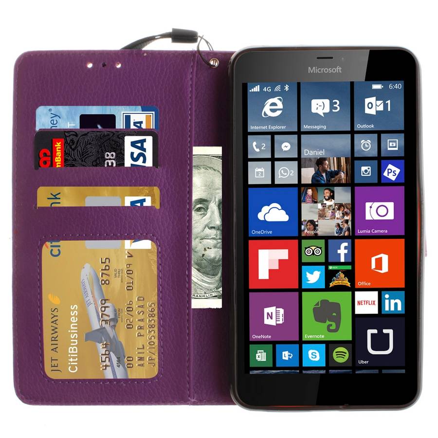 For Microsoft Lumia 640 XL Litchi Texture Horizontal Flip Leather Case with Holder & ... (Purple)